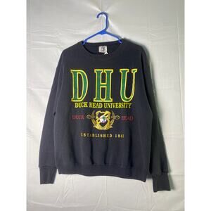 Vintage DHU Duck Head University Black Crew Neck Sweatshirt Adult Size Large
